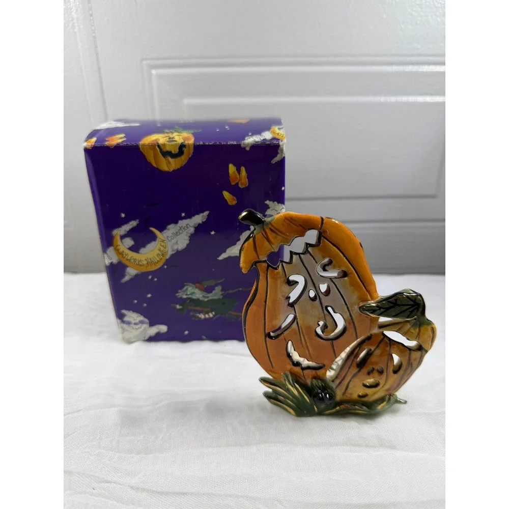 Blue Sky Clayworks Heather Goldminc Halloween Pumpkin Candle Holder HW22097